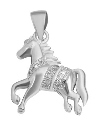 Pferdeanhänger ohne Halskette Kettenanhänger 925er Silber Rhodiniert mit Strass
