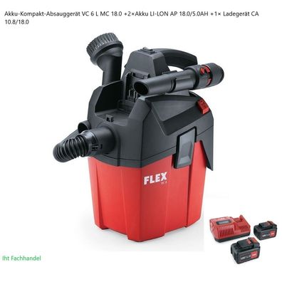 Flex Akku-Sauger VC 6 L MC 18.0V mit 2x Akku 5,0 Ah + Ladegerät # 506.117