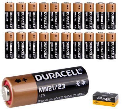 20x Batterie Duracell MN21, A23, LR23A, LRV08, GP23A - 12V 33mAh, 10,3 x 28,5 mm