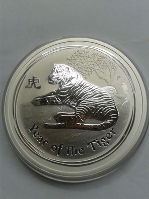 2 Dollars 2010 Australien Lunar Tiger 2 Unzen Silber 62,2g 2$ 2010 Lunar Tiger