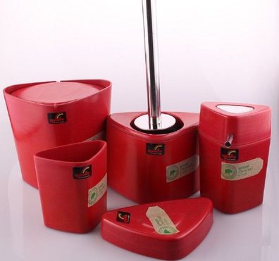 Spirella Trix Eco Badset Badezimmer Sortiment Rot/ Red 5 Teilig + Gratis Becher
