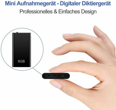 Mini Aufnahmegerät - 96 Stunden - Nur 6 mm Dünn - inkl. Kopfhörer 8g