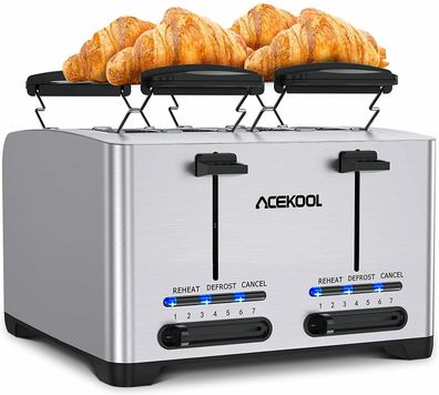 XXL Edelstahl Toaster 4 Scheiben Toastautomat Brötchenaufsatz Krümelschublade