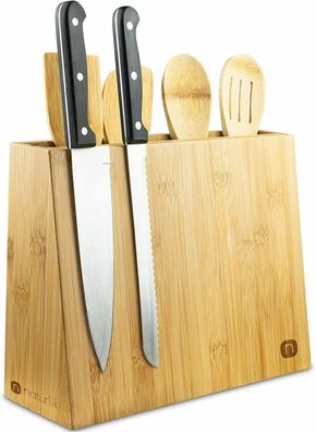 Naturli Messerblock Magnet inkl. 5 Kochlöffel Bambus Messerhalter - ohne Messer
