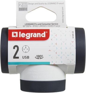 Mehrfachstecker Adapter USB A USB C Ladegerät Legrand Drehbar CE Typ F 2P + E