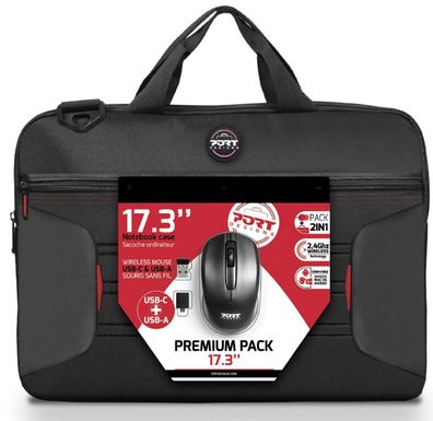 PORT Designs Premium Pack 17,3 Zoll Notebooktasche mit kabelloser Maus - Schwarz