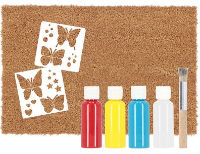 Fuß Tür Matte DIY Kinder Set Schablonen Pinsel Farbe Kokos zum selber gestalten