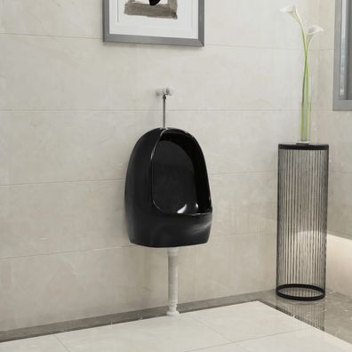 vidaXL Wandurinal mit Spülventil Keramik Schwarz