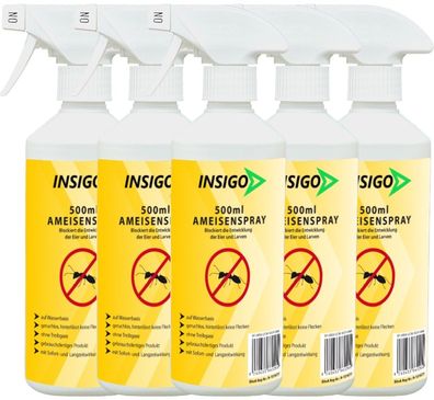INSIGO 5x500ml Ameisenspray Ameisenmittel Ameisengift gegen Ameisen Bekämpfung