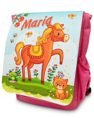Kinderrucksack mit Name, Pferd, pink, Kindergartenrucksack, Kindergartentasche, rosa