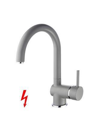 Niederdruck Spültischarmatur Prag Küchenarmatur Rundbogen Auslauf, matt hellgrau