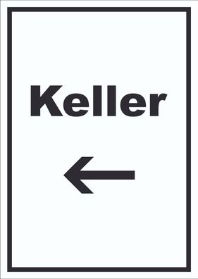 Keller Schild mit Text und Richtungspfeil links hochkant