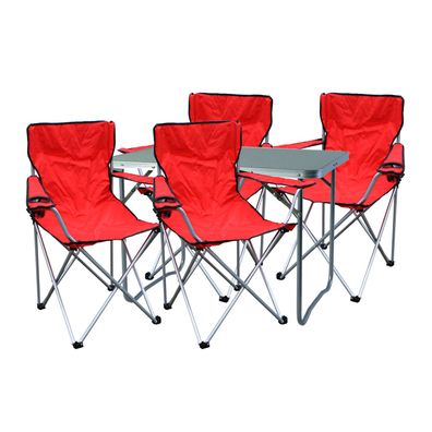 5-tlg. rotes Campingmöbel Set Tisch mit Tragegriff und Stühle mit Tasche