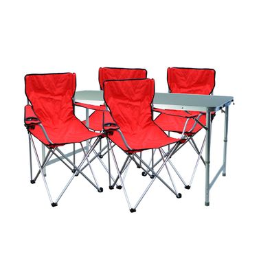 5-tlg. rotes Campingmöbel Set, Tisch mit Tragegriff und Stühle mit Tasche