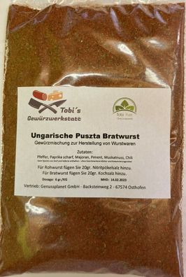 Ungarische Puszta Bratwurst Gewürzmischung 100gr Wurstherstellung ohne Pökelsalz