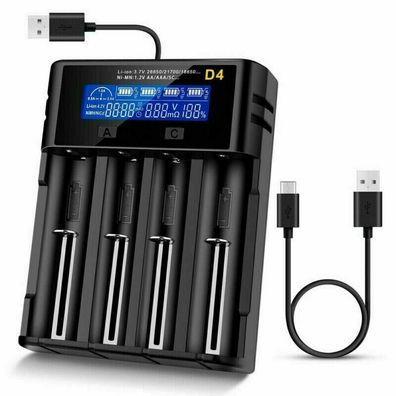 4 Slots Lcd Akku Ladegerät Fér 18650 21700 Lithium Nimh Batterie Mit Usb Kable V