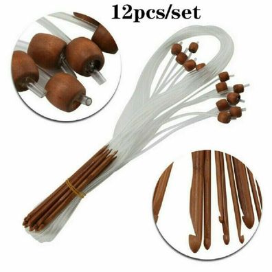 12 Pcs Set Tunesische Bambus Häkelnadel Stricknadeln 3-10Mm Erweitertes Häkeln