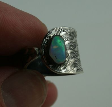 Sterling Silber Ring Größe 55 roher Opal aus Äthiopien