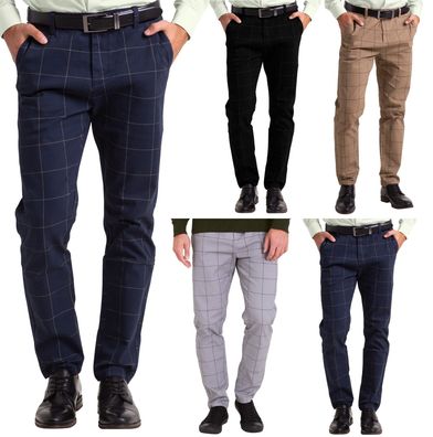 Herren Formaler Check Hose Slim-Fit Vintage Tailored Office Business Full Pants