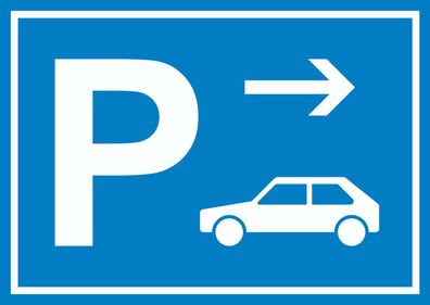 Auto PKW Parkplatz Schild mit Richtungspfeil rechts waagerecht