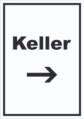 Keller Schild mit Text und Richtungspfeil rechts hochkant