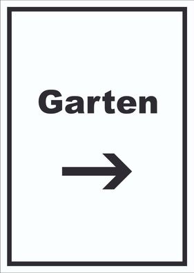 Garten Schild mit Text und Richtungspfeil rechts Blumen Rasen hochkant