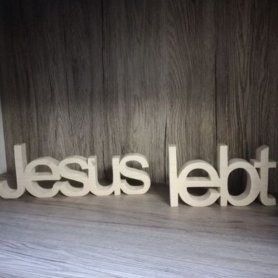 Jesus lebt Schriftzug Handmade Natur 50 cm Jesus lebt Holz Jesus Christus Ostern