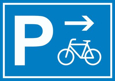 Fahrrad Parkplatz Schild mit Richtungspfeil rechts waagerecht