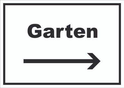 Garten Schild mit Text und Richtungspfeil rechts Blumen Rasen waagerecht