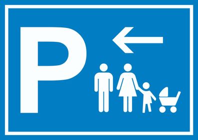 Eltern Kinderwagen Parkplatz Schild mit Richtungspfeil links waagerecht