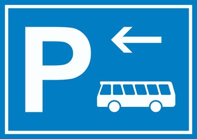 Bus Reisebus Parkplatz Schild mit Richtungspfeil links waagerecht