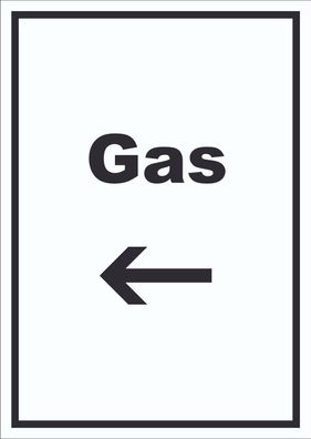 Gas Schild mit Text und Richtungspfeil links Anschluss hochkant