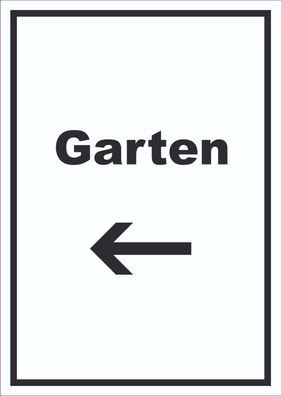 Garten Schild mit Text und Richtungspfeil links Blumen Rasen hochkant