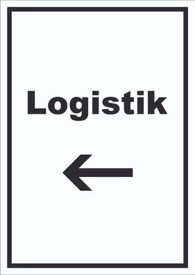 Logistik Schild mit Text und Richtungspfeil links Transport Versand hochkant