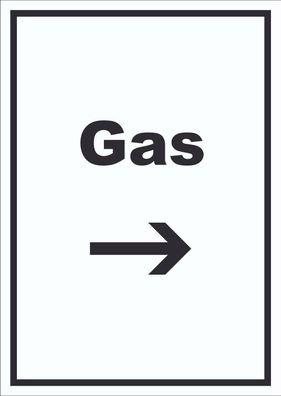 Gas Schild mit Text und Richtungspfeil rechts Anschluss hochkant