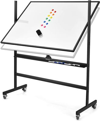 Mobiles Whiteboard Alurahmen, Doppelseitige Whiteboard Höheverstellbar & 360° drehbar