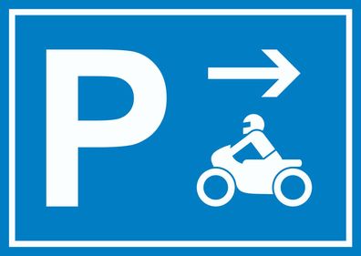Motorrad Bike Parkplatz Schild mit Richtungspfeil rechts waagerecht