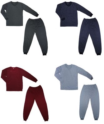 Herren Pyjama Schlafanzug Langarm Grau Navy Weinrot Hellblau Gr. M L XL XXL