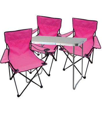 4-tlg. pink Campingmöbel Set, Tisch mit Tragegriff und Campingstuhl mit Tasche