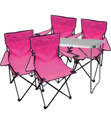 5-tlg. pink Campingmöbel Set, Tisch mit Tragegriff und Campingstuhl mit Tasche