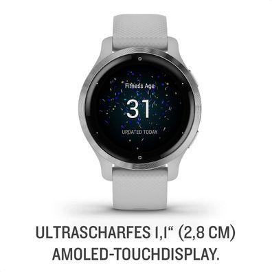 Garmin Gesunheits Smartwatch Venu 2S, Mist Grey/ Silver
