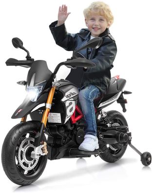 Kinder Motorrad mit Stützrädern, Elektro-Motorrad mit LED-Lichter & Musik, ab 3 Jahre