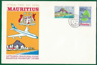 FDC Mauritius Luiftpost Lufthansa Fflug Mauritius Frankfurt 2.5.1970