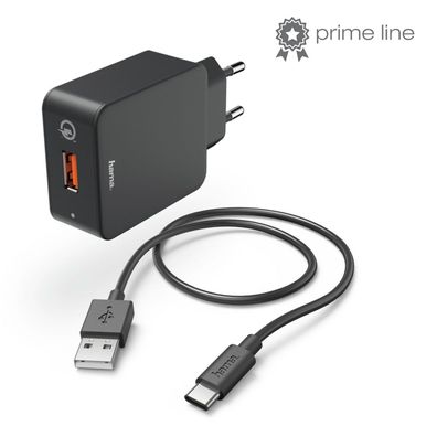 Hama 3 A USB Type C Ladegerät Qualcomm Quick Charge 480Mbit/ s Netzteil + Kabel