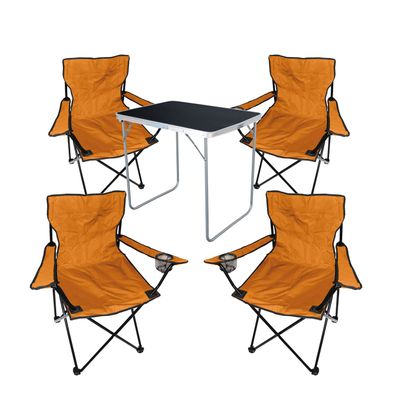 XL 5-tlg Camping Set Campingtisch Schwarz + 4 x Campingstuhl Klappstuhl Orange