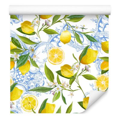10m VLIES TAPETE Rolle Zitrone Blumen Aquarell 3D Dekor 6359