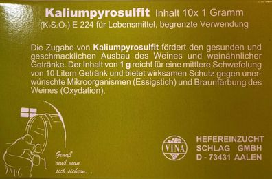 Kaliumpyrosulfit E224 - Schwefelpulver - Kaliumdisulfit 10 x 1 gr. Vina