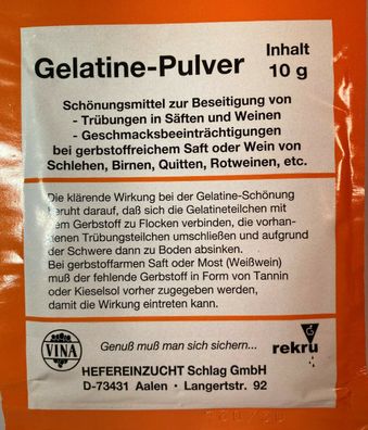 Gelatine Pulver - Schönungsmittel - Klärungsmittel 10 gr. Vina
