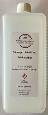 Weingeist Primasprit Ethanol Trinkalkohol Alkohol 96 % Vol 1 Ltr.