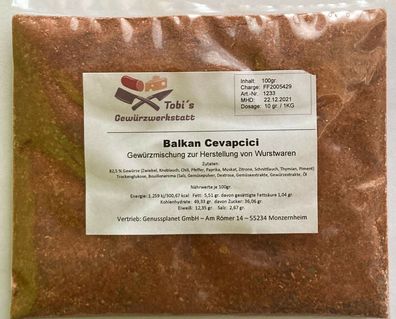 Balkan Cevapcici 100 gr. Gewürzmischung Wurstherstellung -ohne Pökelsalz-